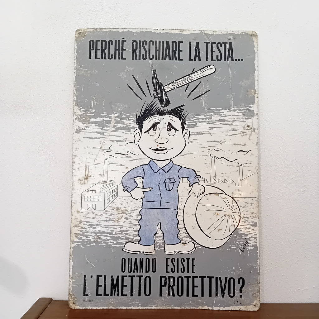 Cartello di cantiere "Elmetto" - anni '60