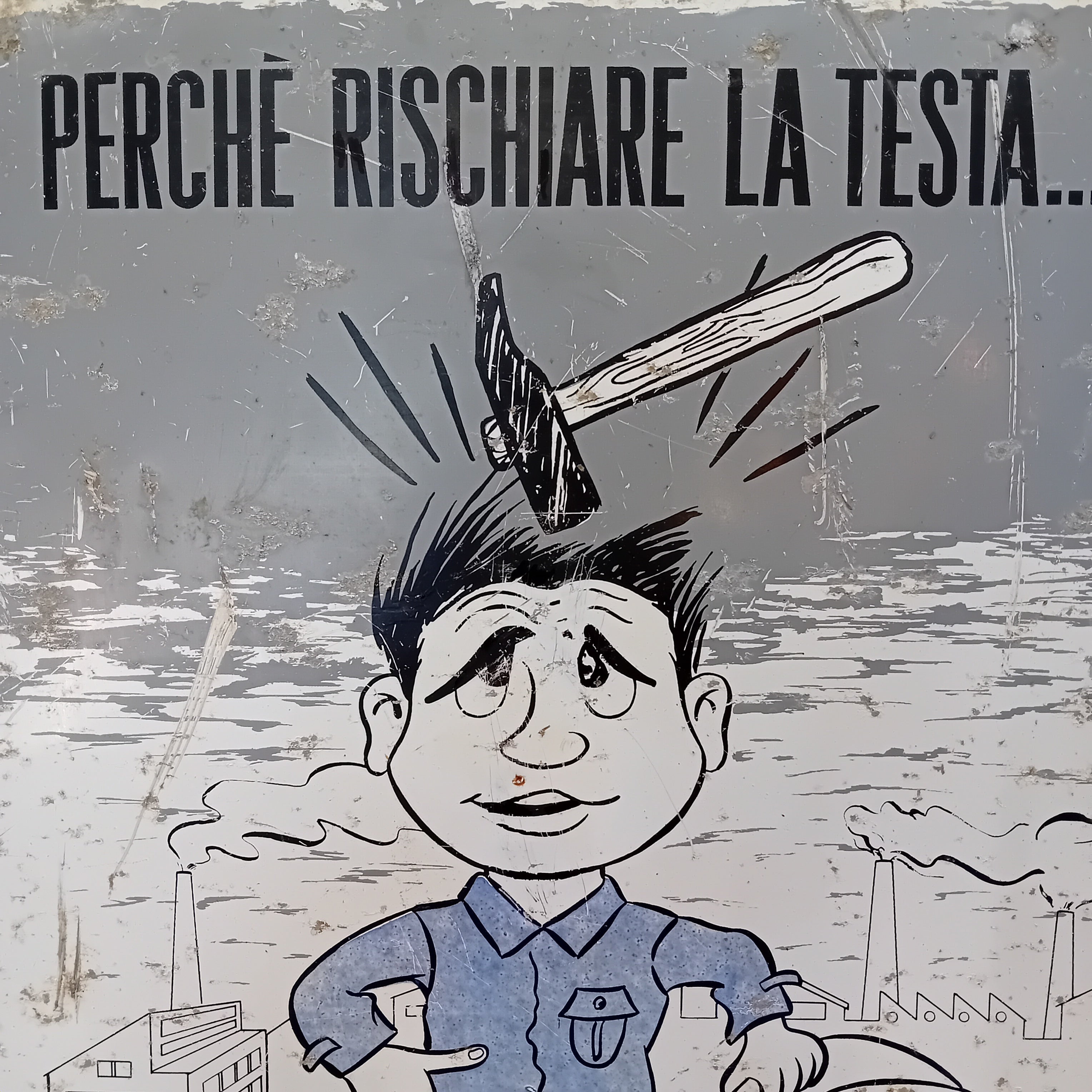 Cartello di cantiere "Elmetto" - anni '60