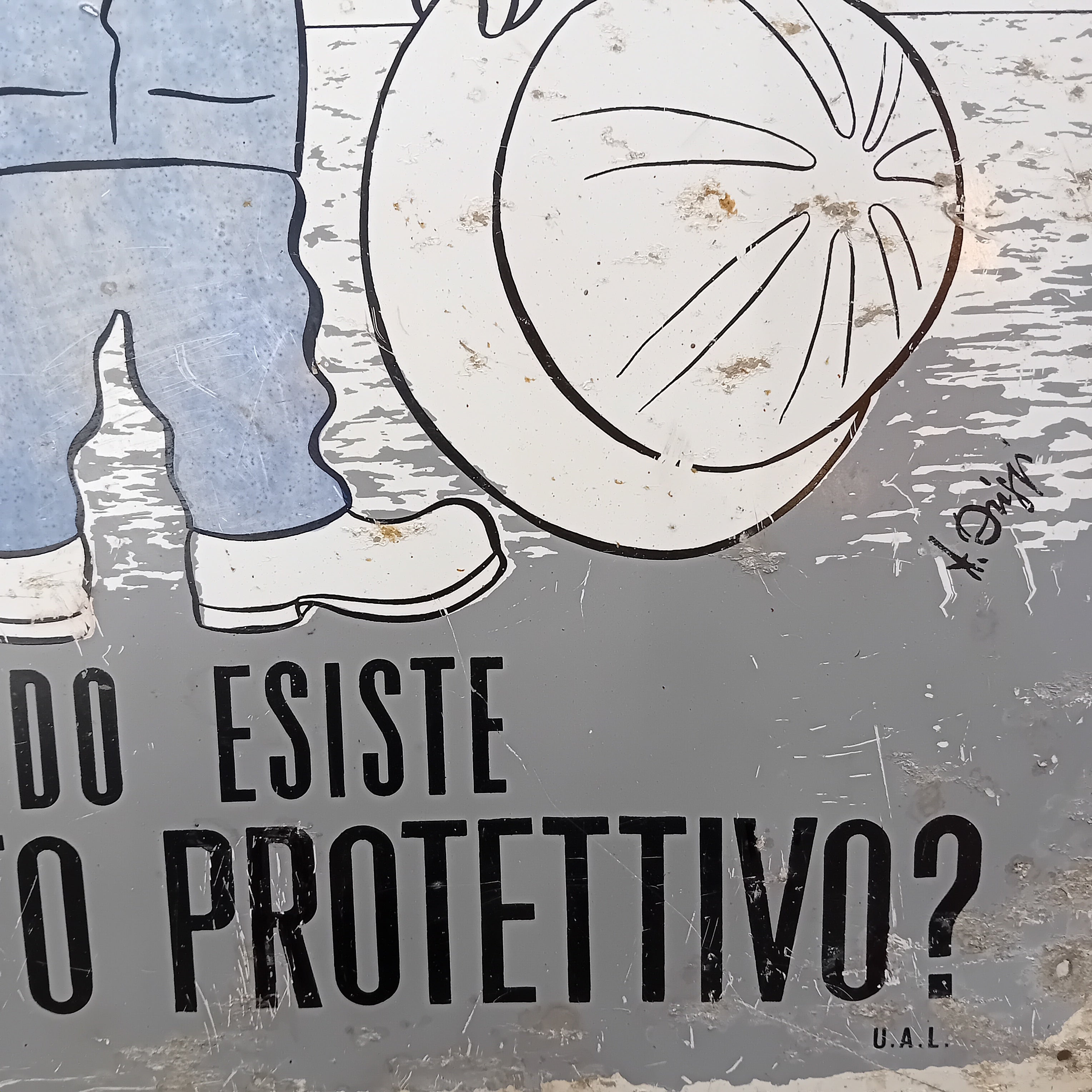 Cartello di cantiere "Elmetto" - anni '60