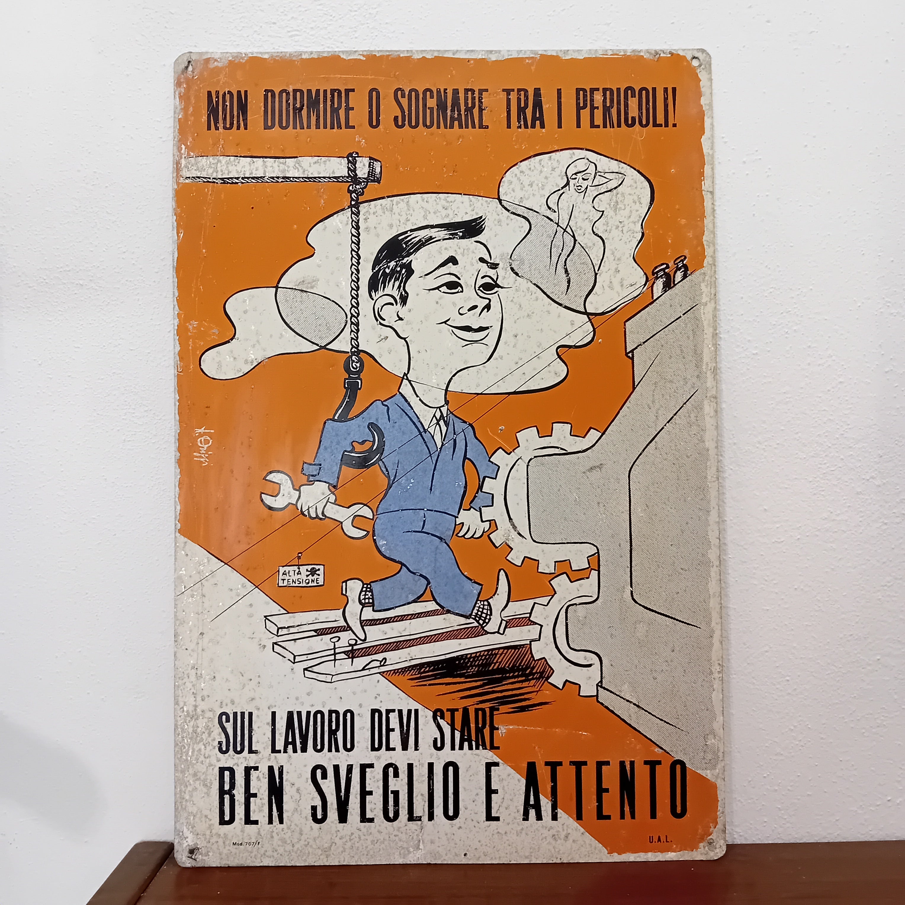Cartello di cantiere "Sveglio e Attento" - anni '60