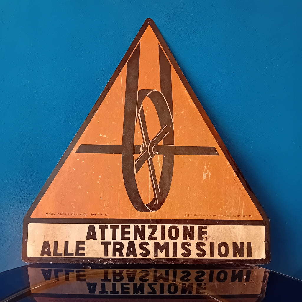 Cartello di cantiere "Attenzione alle trasmissioni" - anni '60