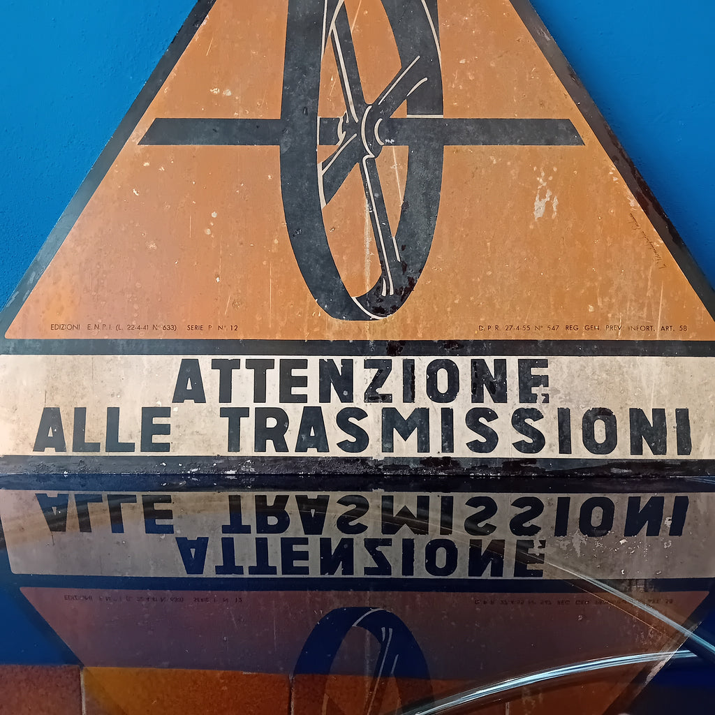 Cartello di cantiere "Attenzione alle trasmissioni" - anni '60