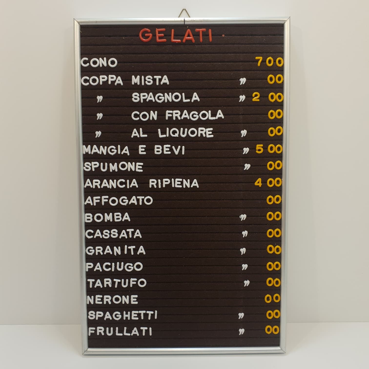 "Gelati" Prezzario Bar