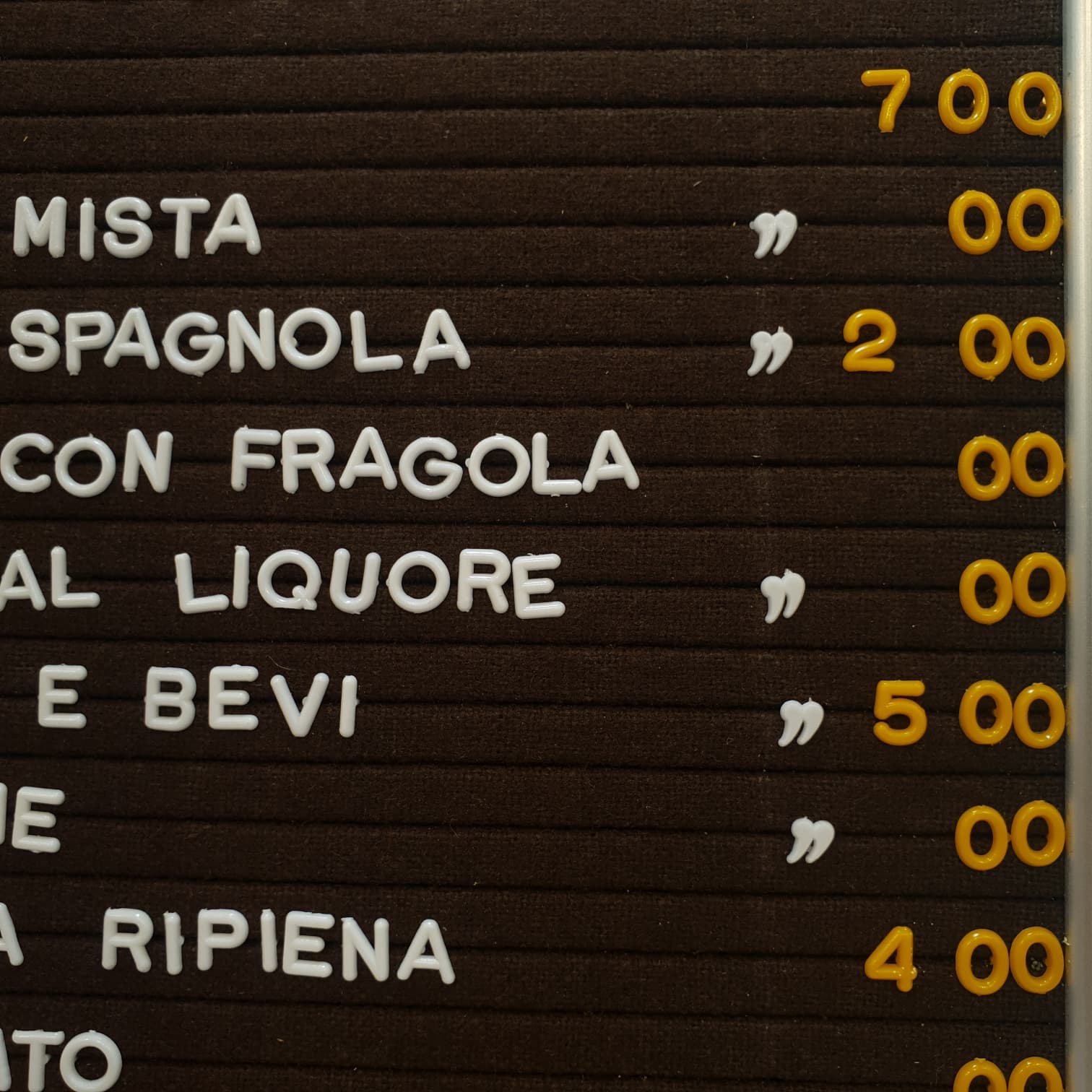 "Gelati" Prezzario Bar