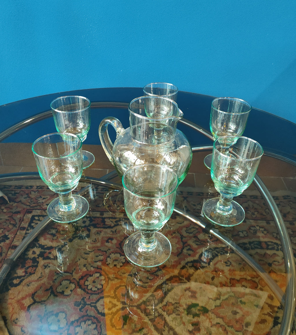Set brocca e bicchieri da vino - vetro verde acqua