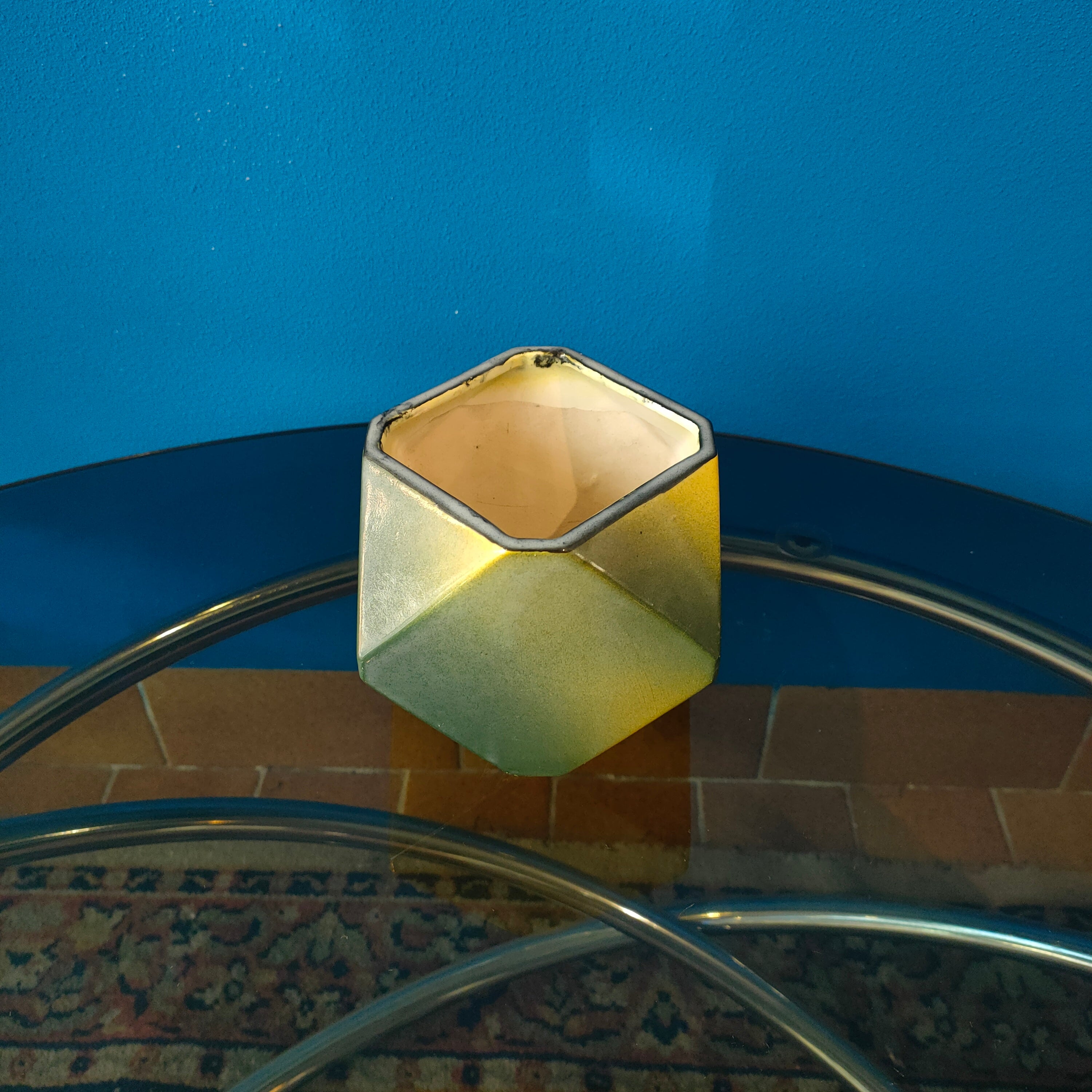 Vaso e sottovaso forma ottagonale, ceramica, 1960s