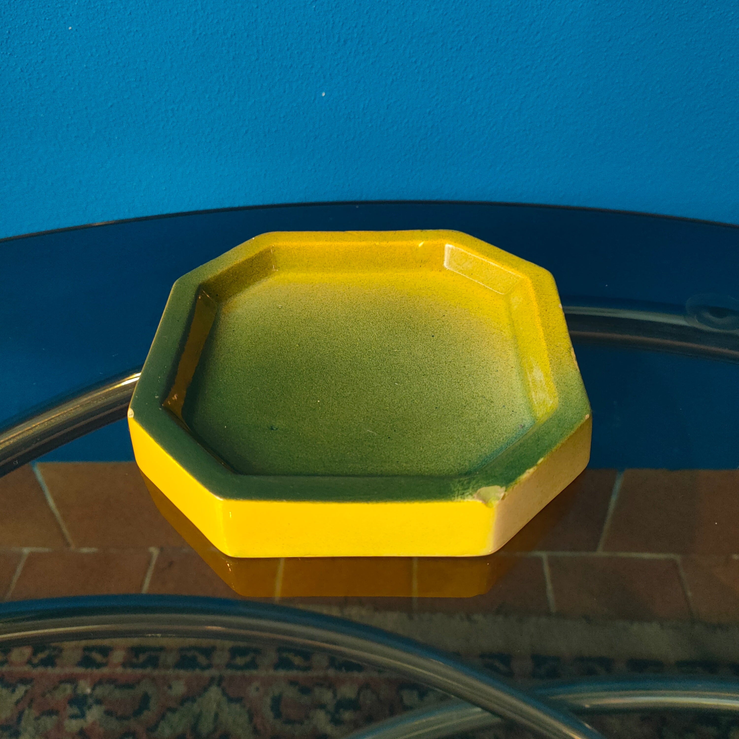 Vaso e sottovaso forma ottagonale, ceramica, 1960s