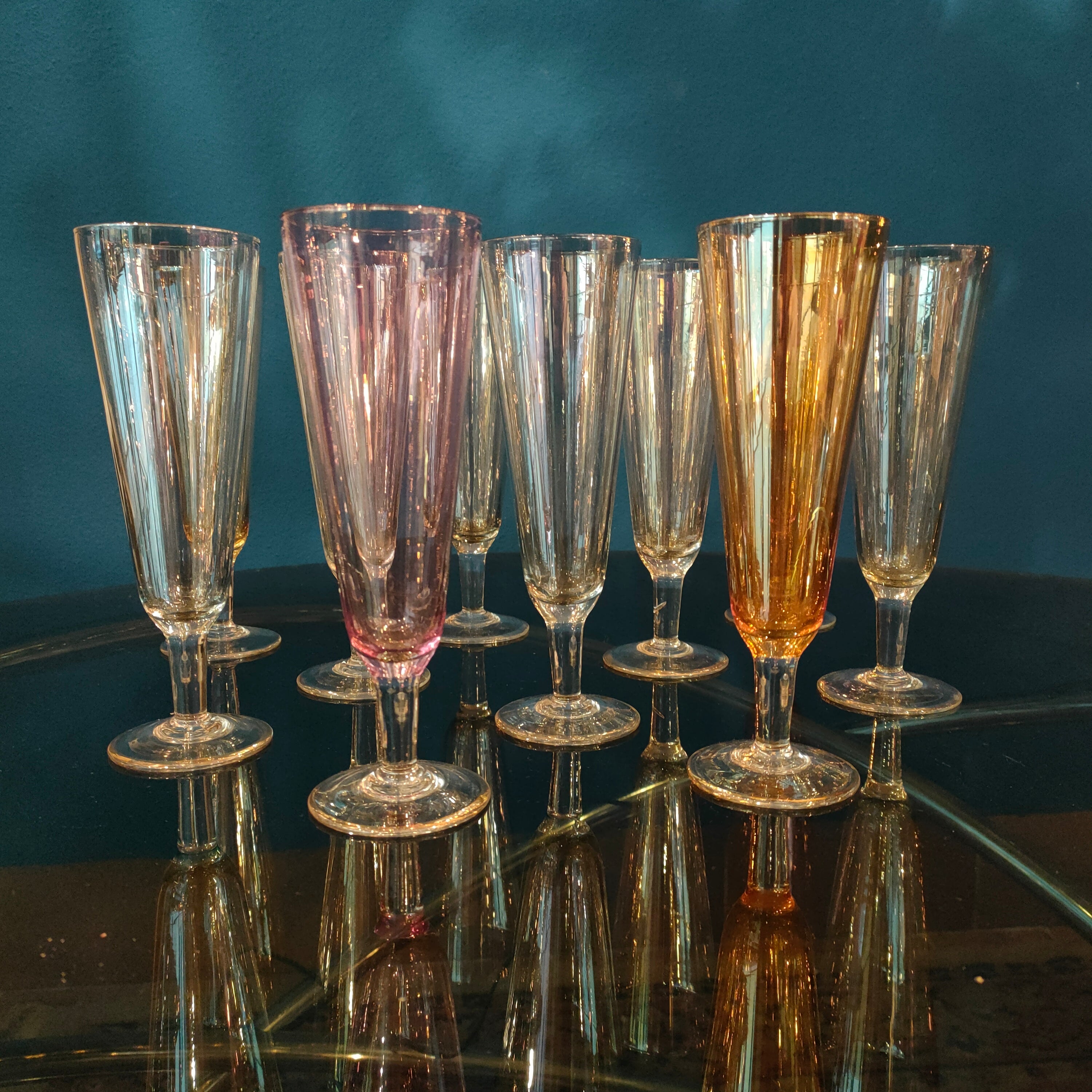 Set flutes in vetro colorato - anni '70