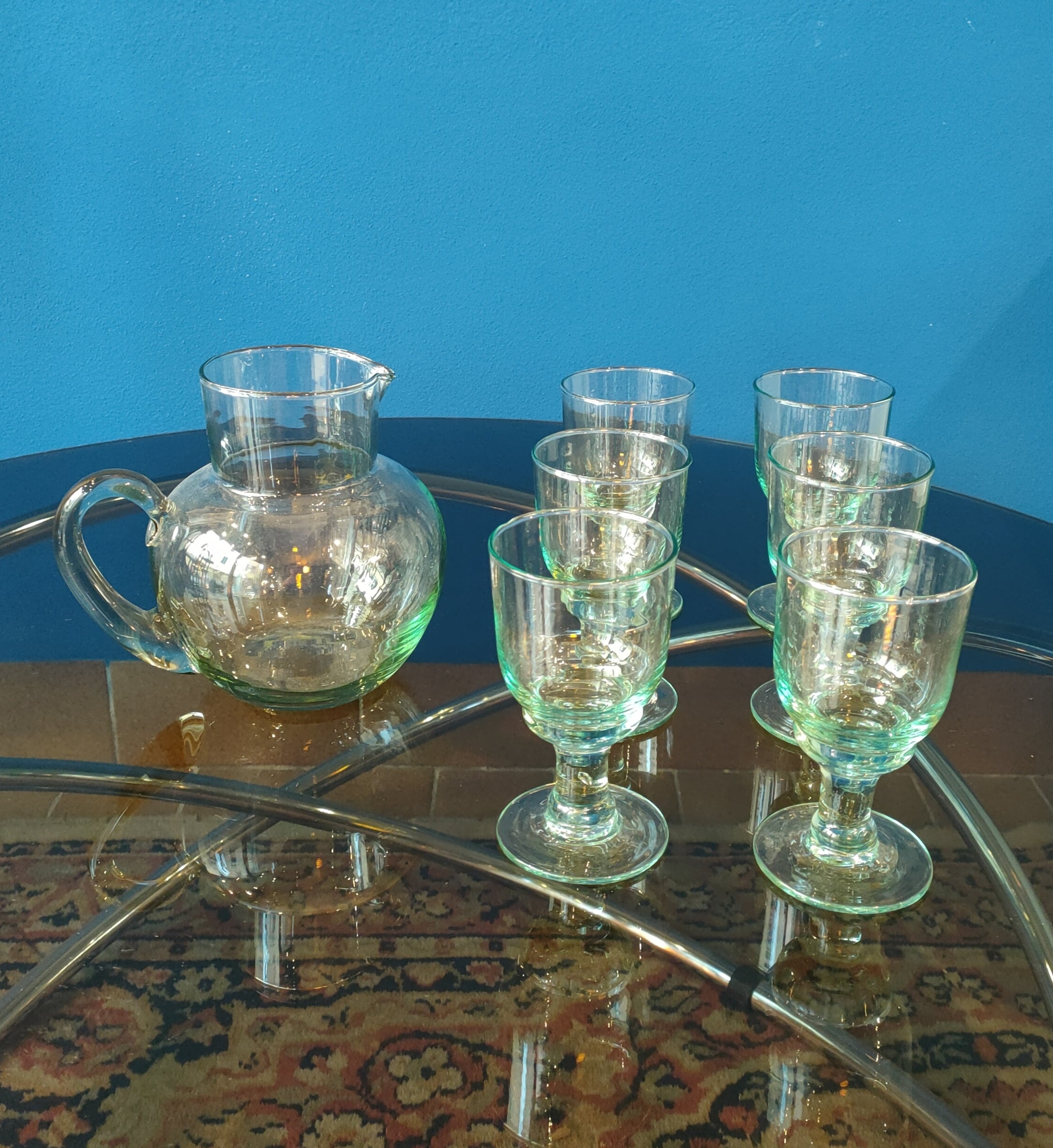 Set brocca e bicchieri da vino - vetro verde acqua