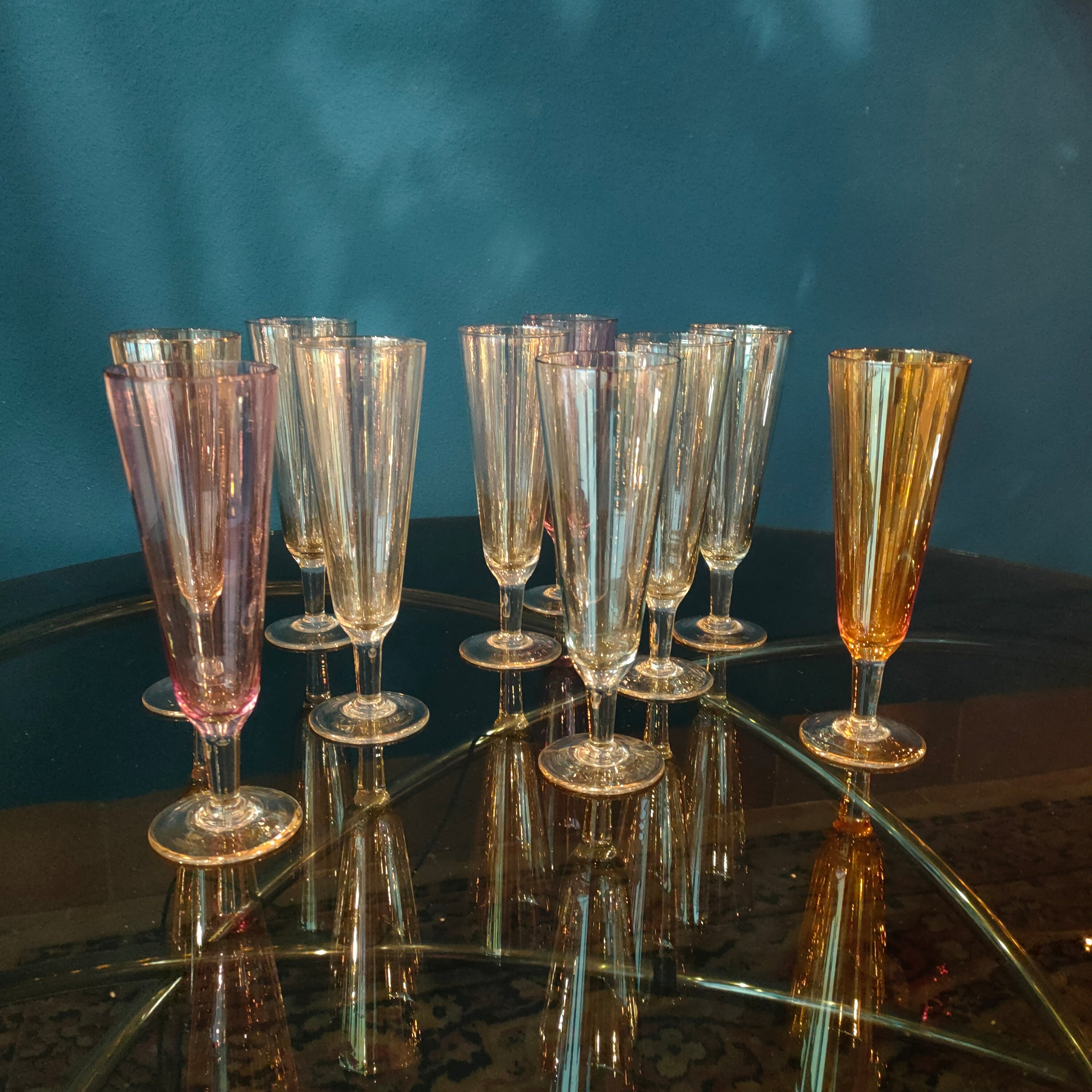 Set flutes in vetro colorato - anni '70