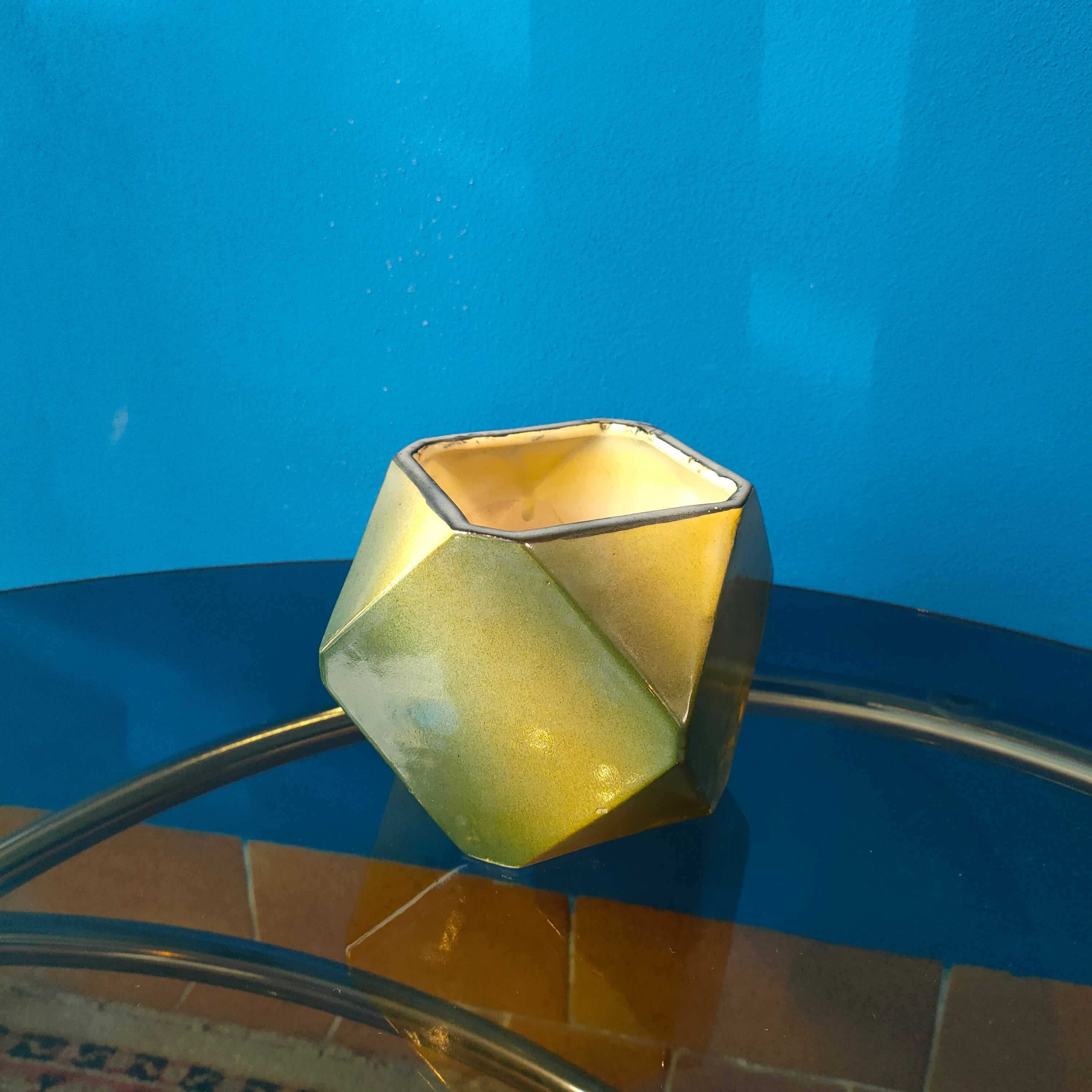 Vaso e sottovaso forma ottagonale, ceramica, 1960s